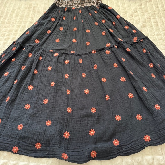 Free People Small Dahlia Black Floral Smocked Midi Maxi Dress ~ Boho Peasant - Picture 7 of 11